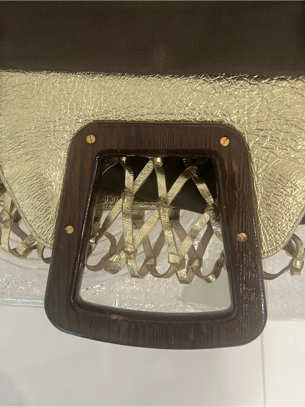 Dolce & Gabbana Gold Metallic Net Tote with Brown Interior Trim